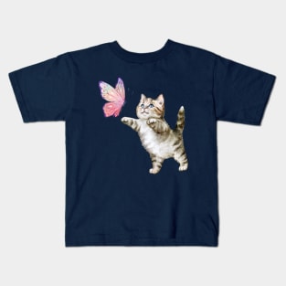 Kitten and Butterfly Kids T-Shirt